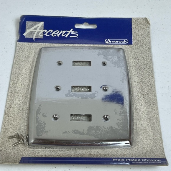 VTG Amerock Polished Chrome Silver Triple Switch Plate 52187 Accents Taiwan - Picture 1 of 8